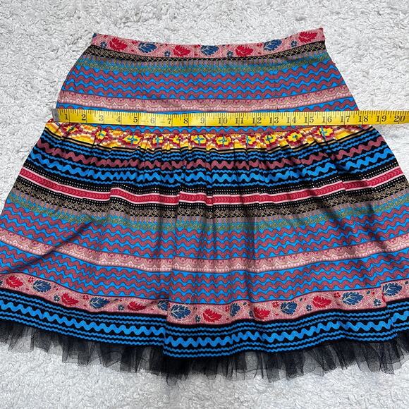 Roja Colorful Mini Circle Skirt Tulle Trim Colorful Southwest Print Sz: M - Picture 6 of 9
